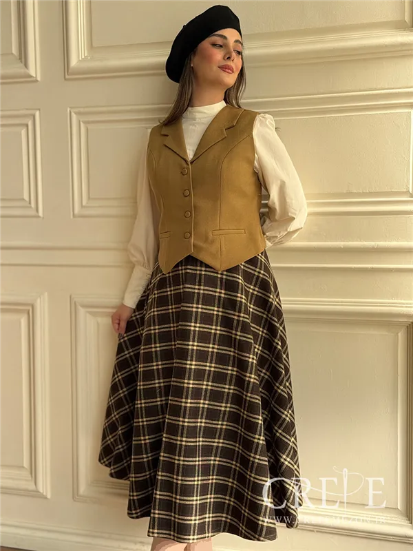 ست سه تیکه جلیقه دامن کشمیر