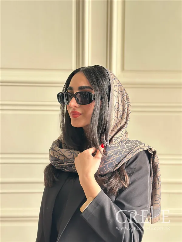 شال کشمیر سرمه ای نسکافه ای طرحدار 