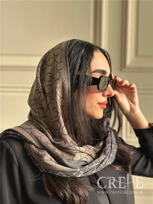 شال کشمیر سرمه ای نسکافه ای طرحدار 