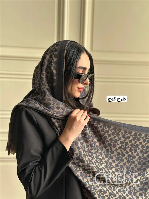 شال کشمیر سرمه ای نسکافه ای طرحدار 