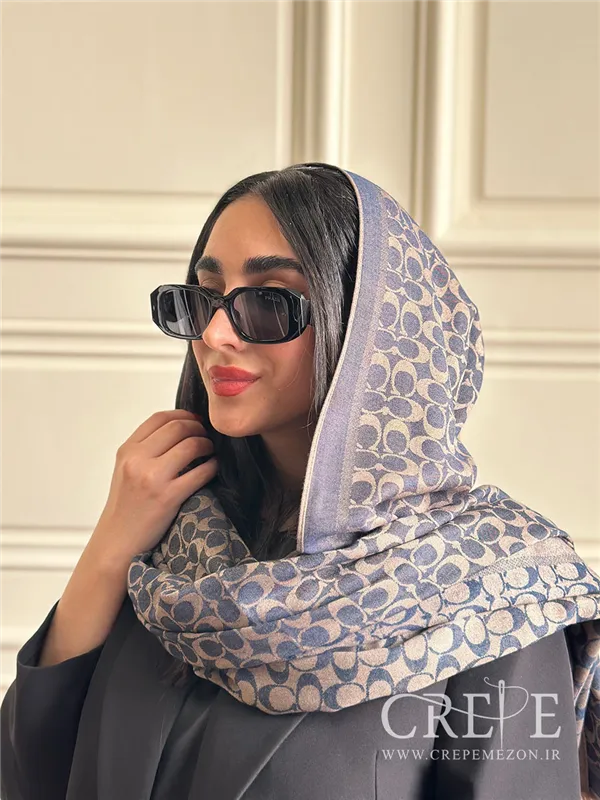 شال کشمیر سرمه ای نسکافه ای طرحدار 