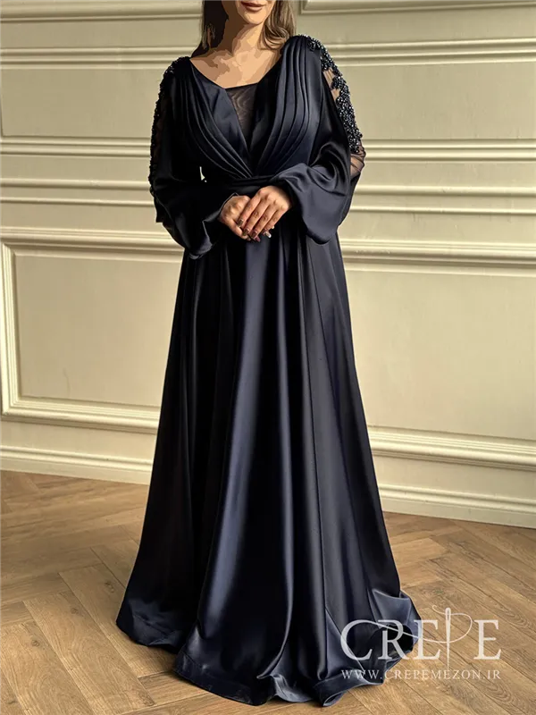 ماکسی ساتن آستین تور سنگ دوزی