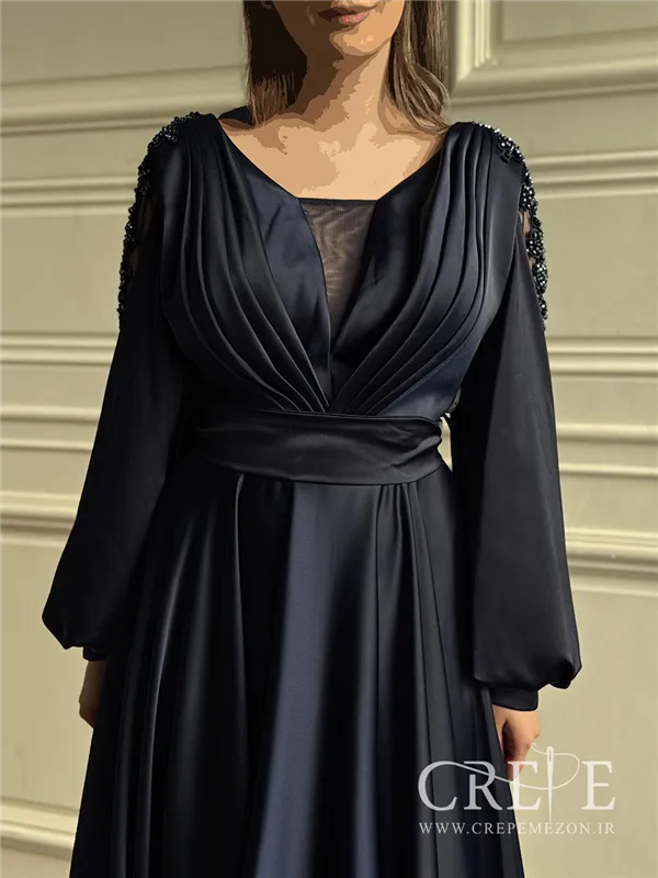 ماکسی ساتن آستین تور سنگ دوزی