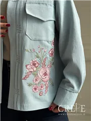 کت جین گلدوزی رز صورتی