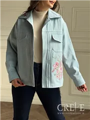 کت جین گلدوزی رز صورتی