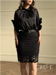 پیراهن گیپور و ساتن آستین حلزونی