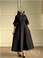 پیراهن میدی بالاتنه گیپور آستین پفی