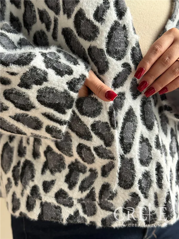 کت موهر پلنگی کمر چرم