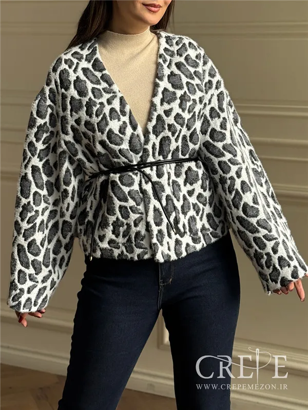 کت موهر پلنگی کمر چرم