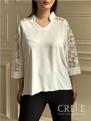 شومیز یقه ایستاده آستین گیپور