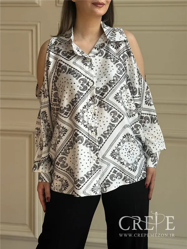 شومیز ساتن آستین کیمونو سرشانه باز