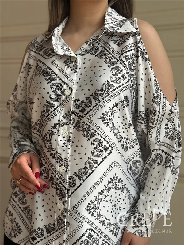 شومیز ساتن آستین کیمونو سرشانه باز