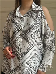 شومیز ساتن آستین کیمونو سرشانه باز