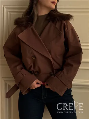 بارانی کراپ یقه خزدار