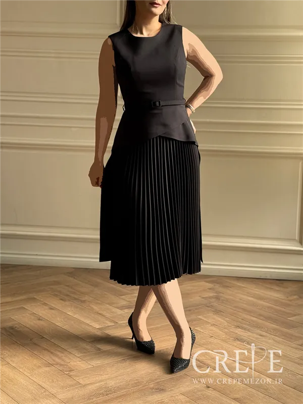 پیراهن دامن پلیسه کمربنددار