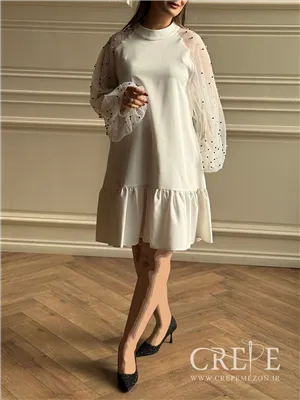 پیراهن آستین تور مرواریدی