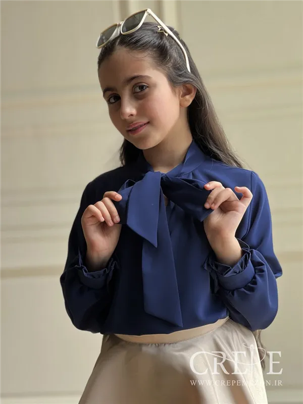 شومیز یقه کرواتی آستین چین دار