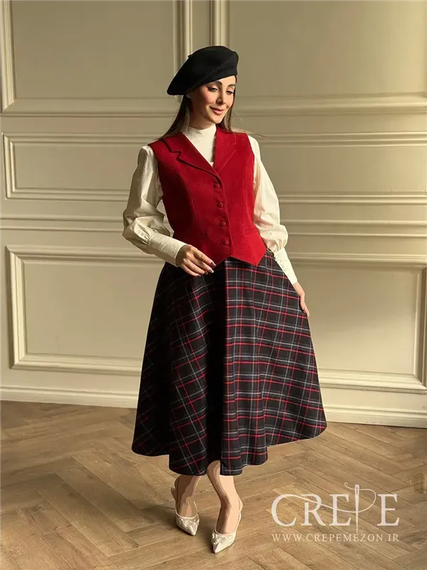 دامن کلوش کشمیر چهارخونه قد 87