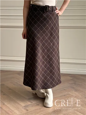 دامن نیم کلوش کشمیر کمربنددار