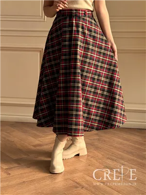 دامن کلوش کشمیر چهارخونه قد 87