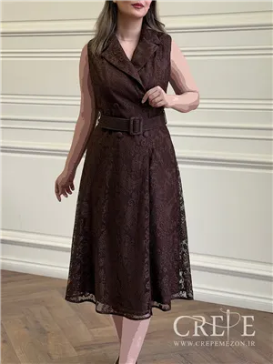 پیراهن دانتل یقه انگلیسی کمربنددار